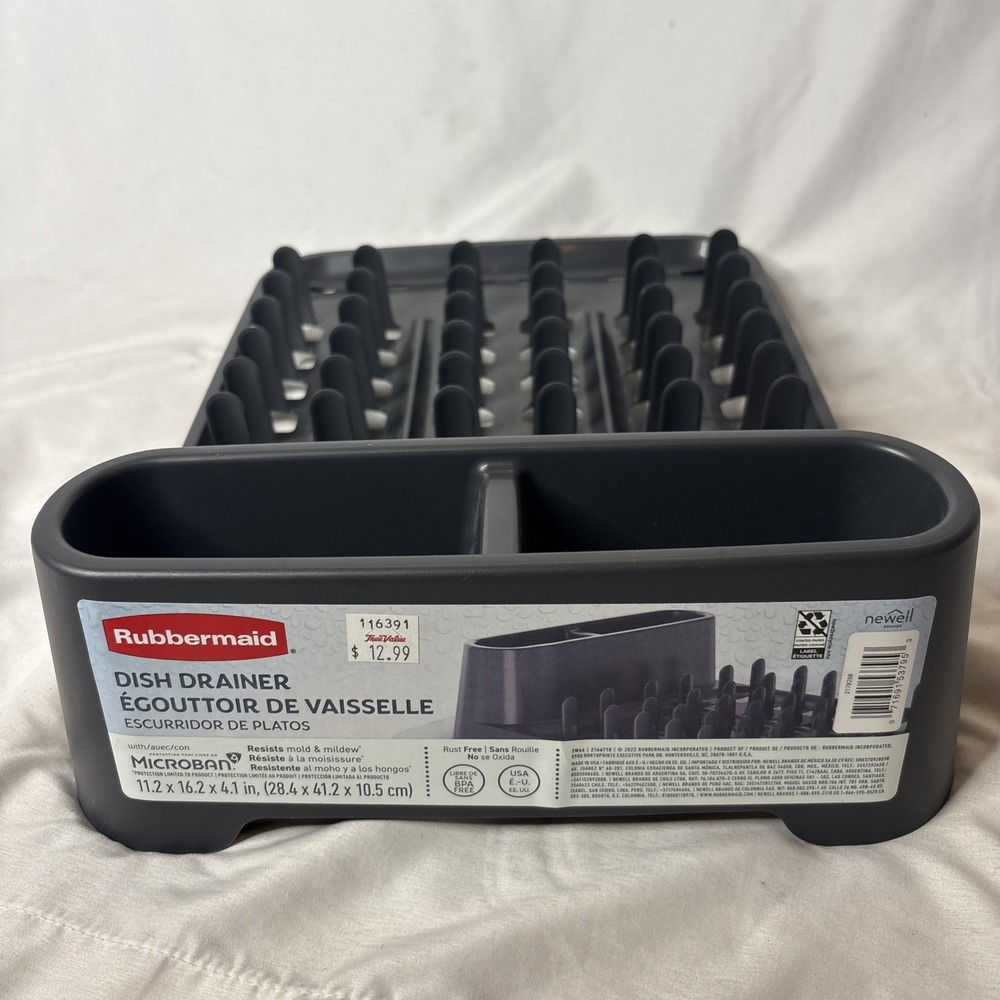 Rubbermaid 2166710 Dish Drainer Tray Raven Gray Microban Plastic Rack NEW